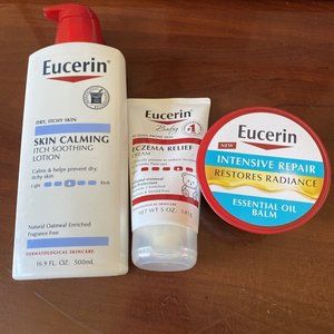 3 pack Eucerin Skin Calming Lotion;Eczema Relief Cream; Intensive Repair Balm